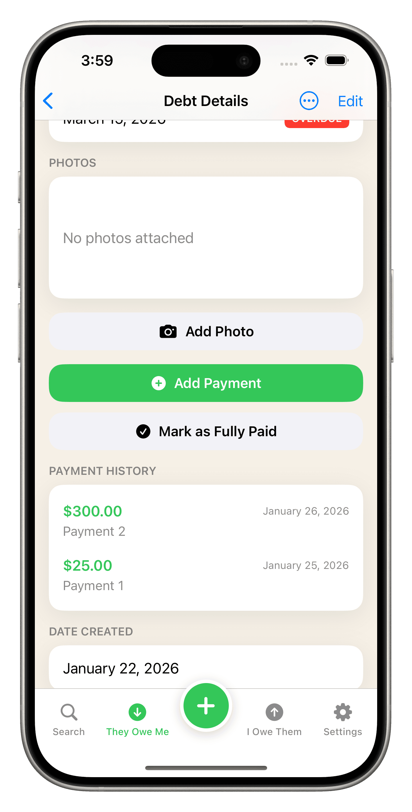 Payment History in Payback