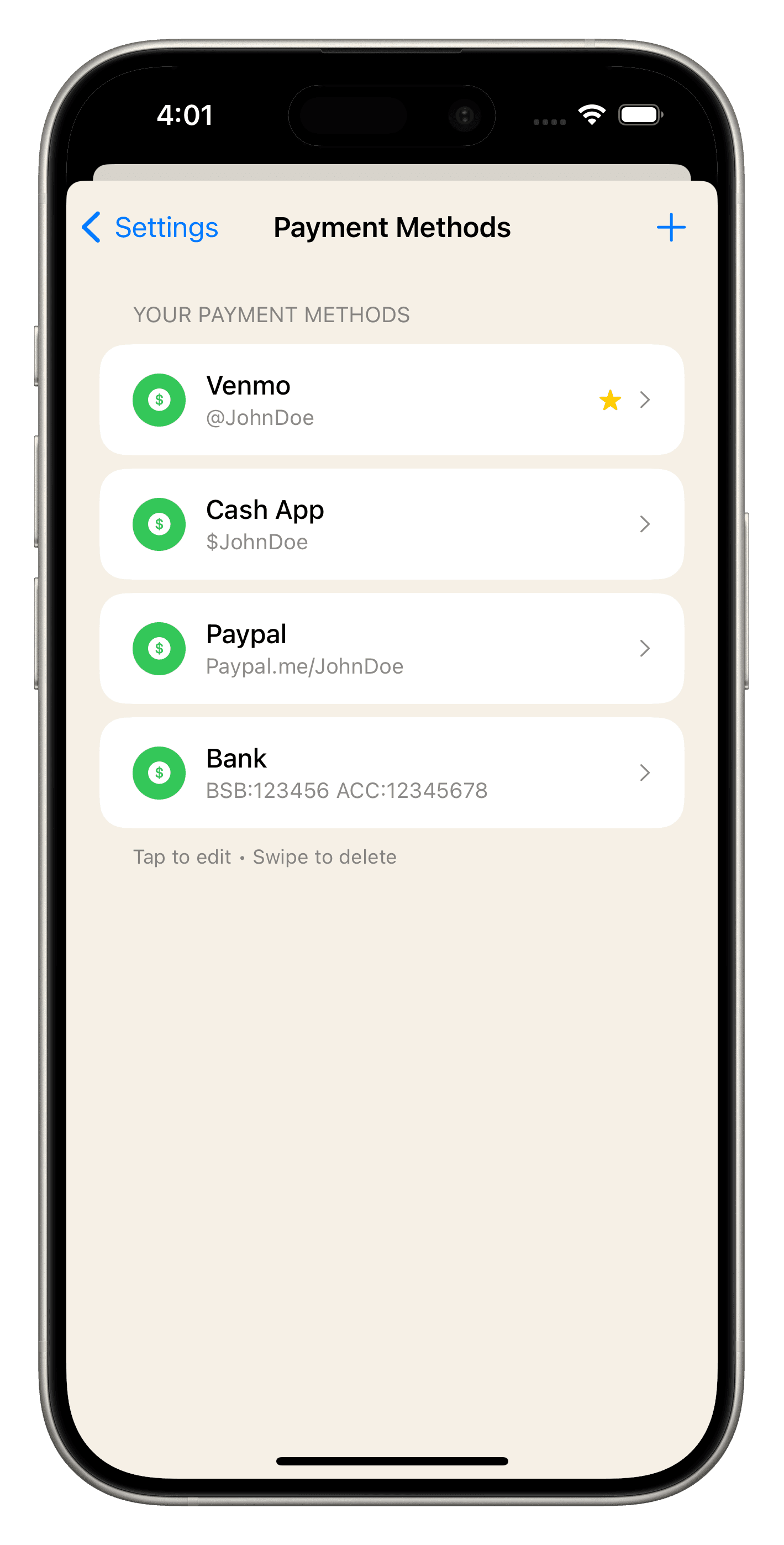 Payment Methods in Payback