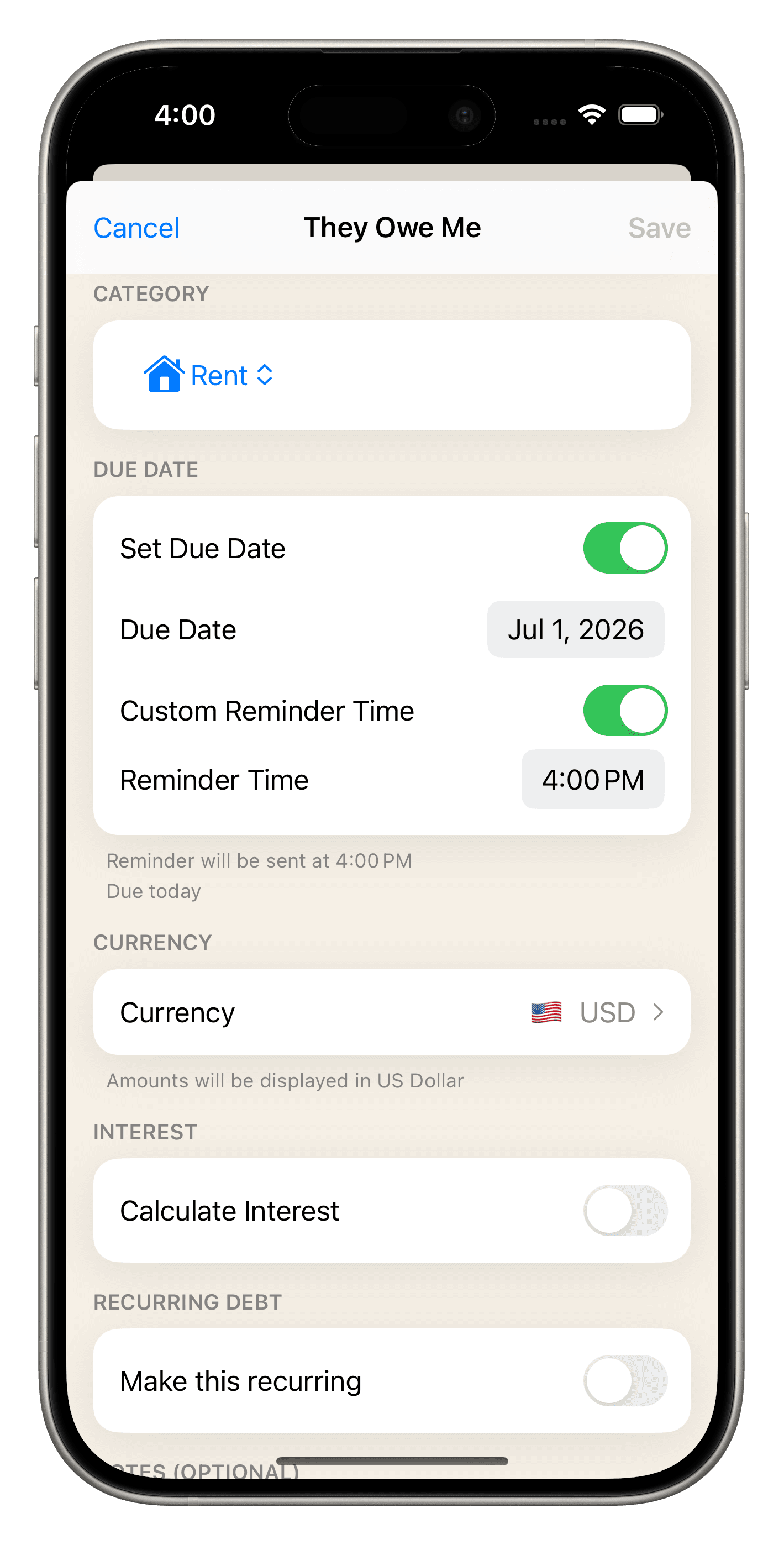 Smart Reminders in Payback